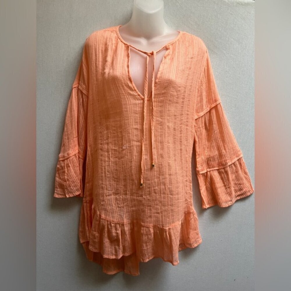 VIX Paula Hermanny Orange Beach Swim Cover Up Dress Size M Bell Sleeves